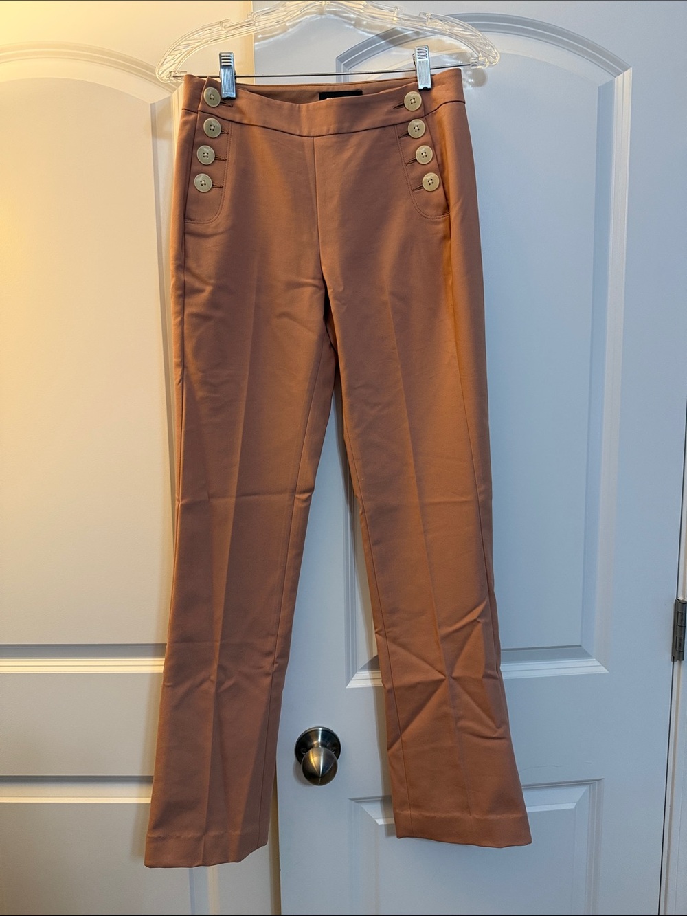 Express Rust Straight-Leg Pants with Button Detail